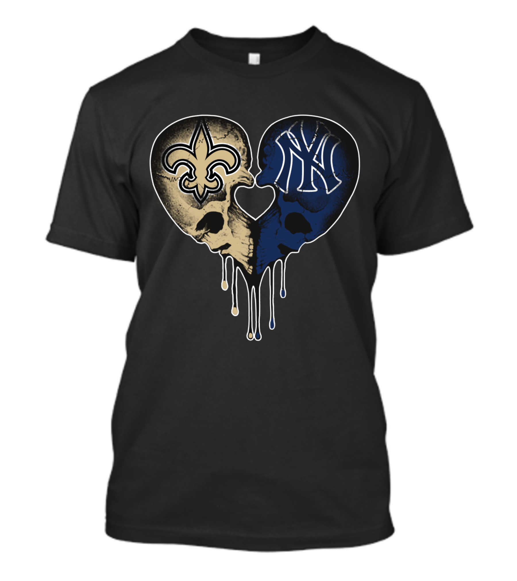 Saints Yankees Skull Heart Love T-Shirt