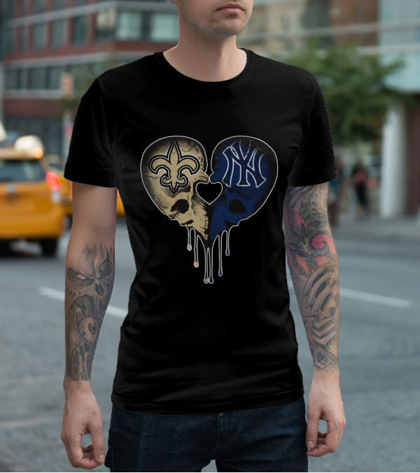 Saints Yankees Skull Heart Love T-Shirt
