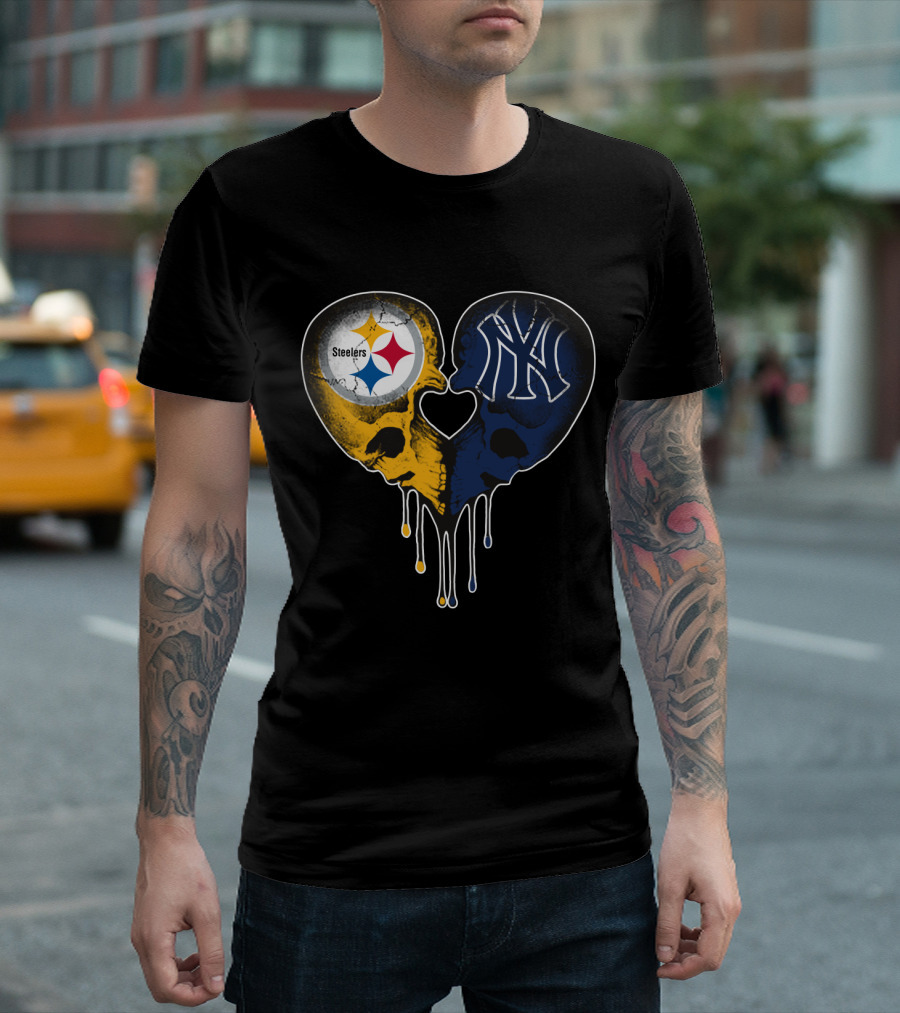 Steelers Yankees Skull Heart Fusion Love T-Shirt