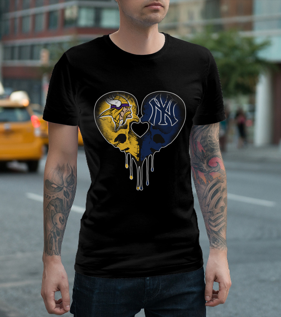 Vikings Yankees Skull Heart Love T-Shirt
