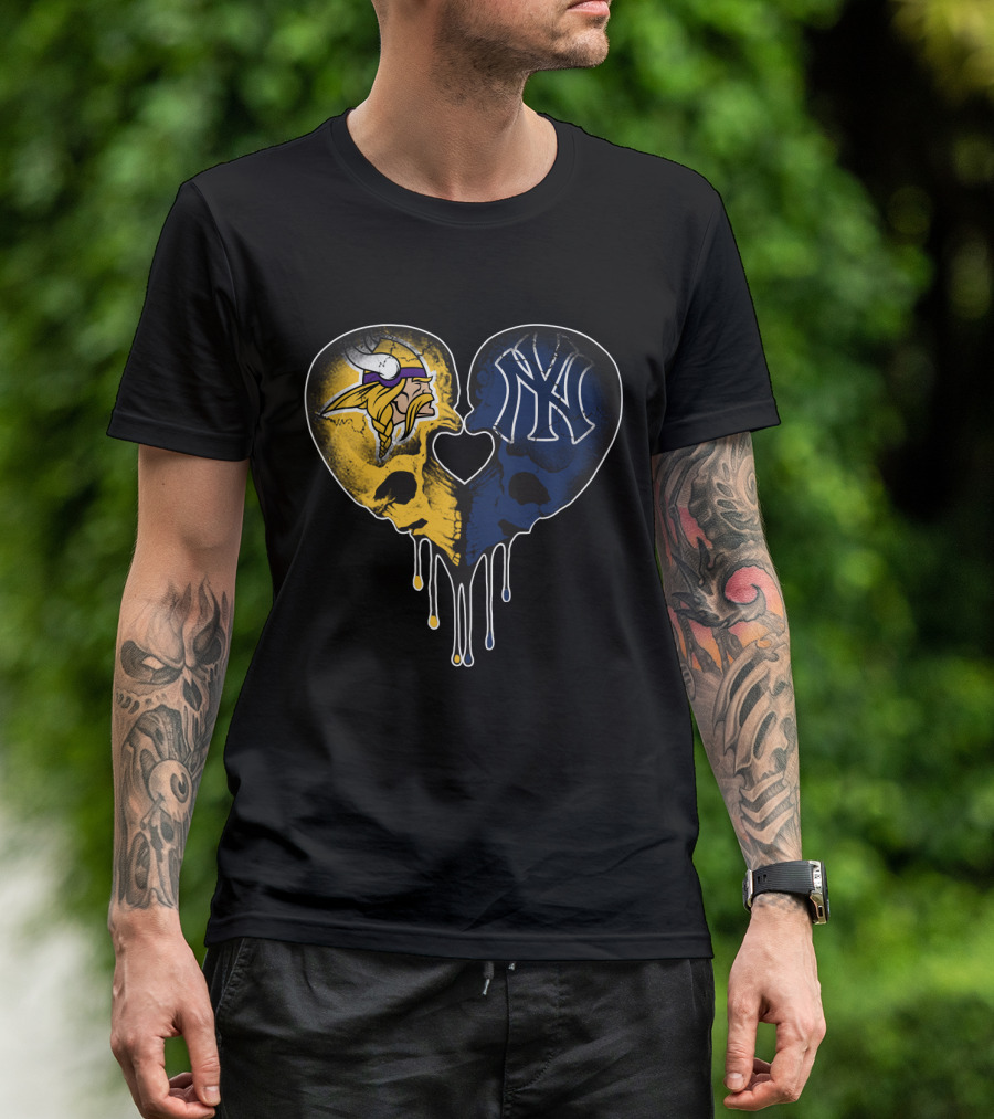 Vikings Yankees Skull Heart Love T-Shirt