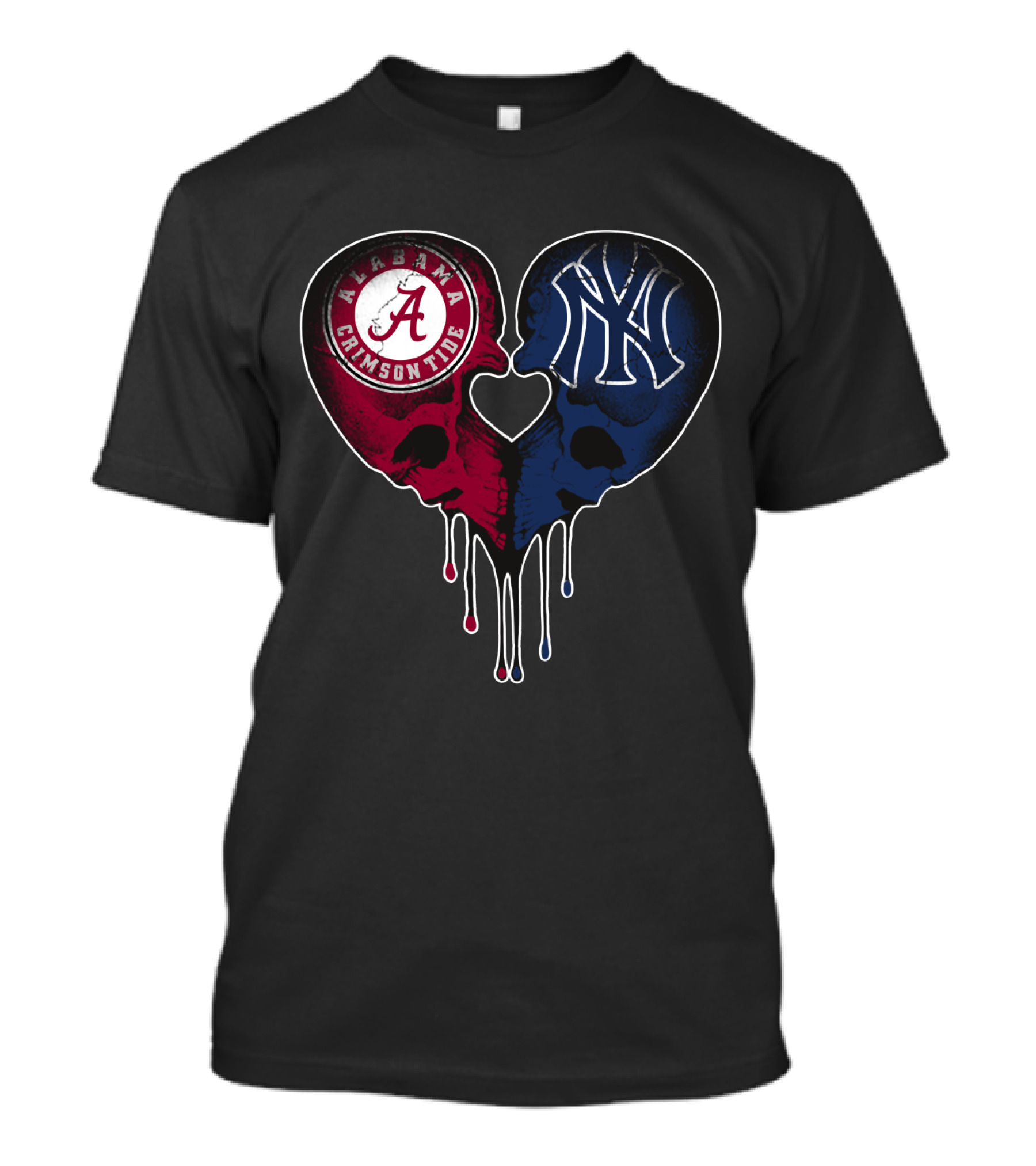 Alabama Crimson Tide Yankees Skull Heart T-Shirt
