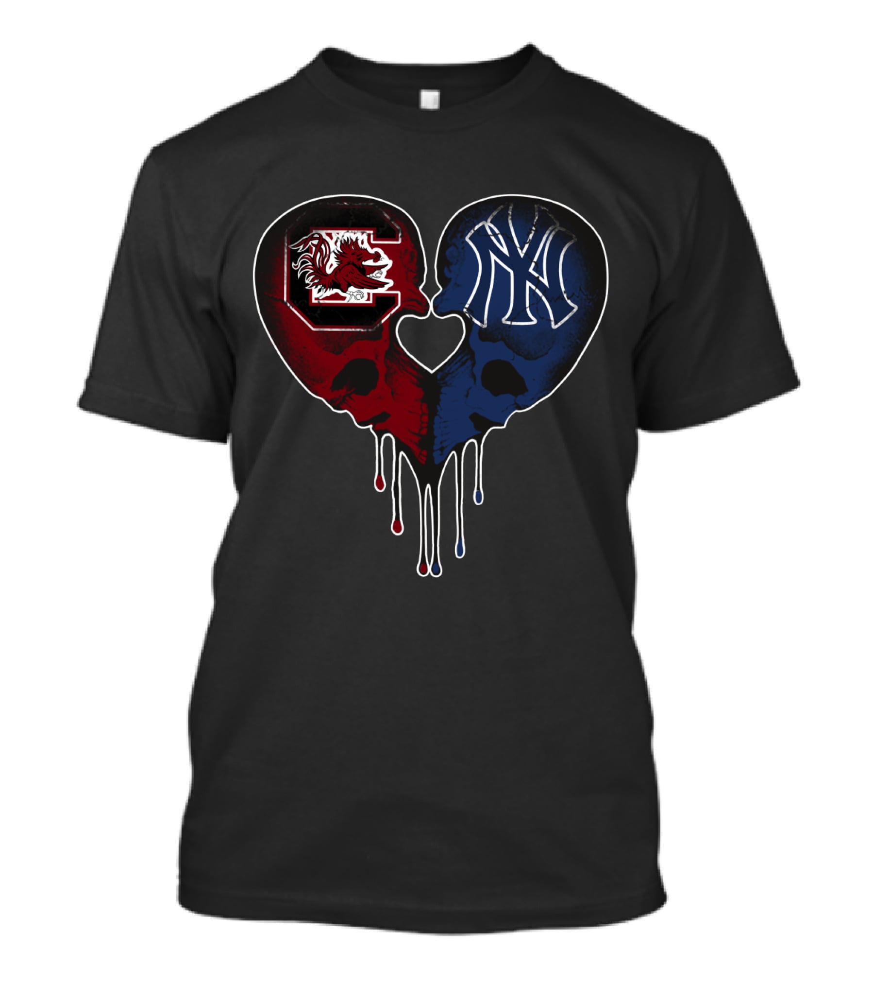 Gamecocks Yankees Skull Heart Fusion T-Shirt