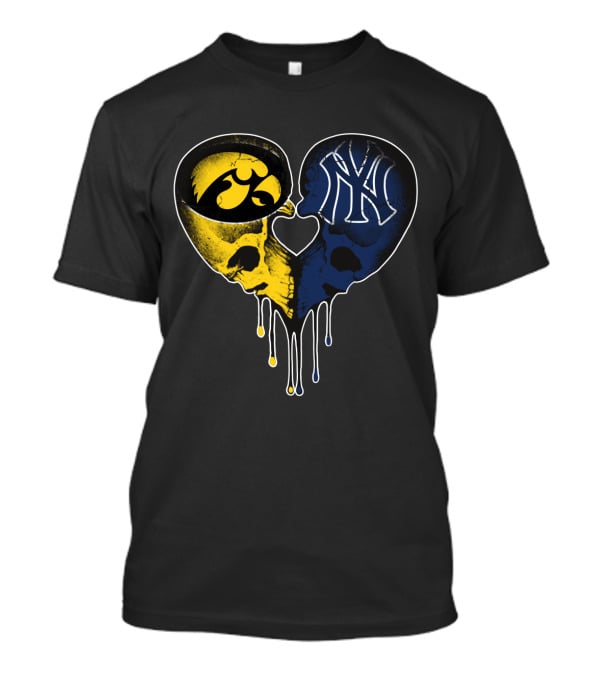 Hawkeyes Yankees Skull Heart Fusion T-Shirt