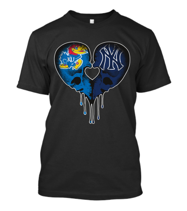 Kansas Jayhawks Yankees Dripping Skull Heart Love T-Shirt