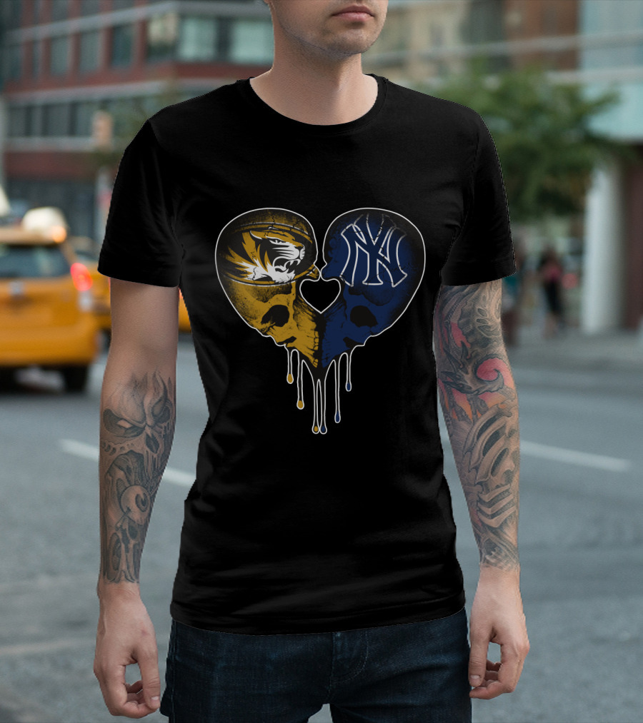 Yankees Missouri Tigers Skull Heart Fan T-Shirt