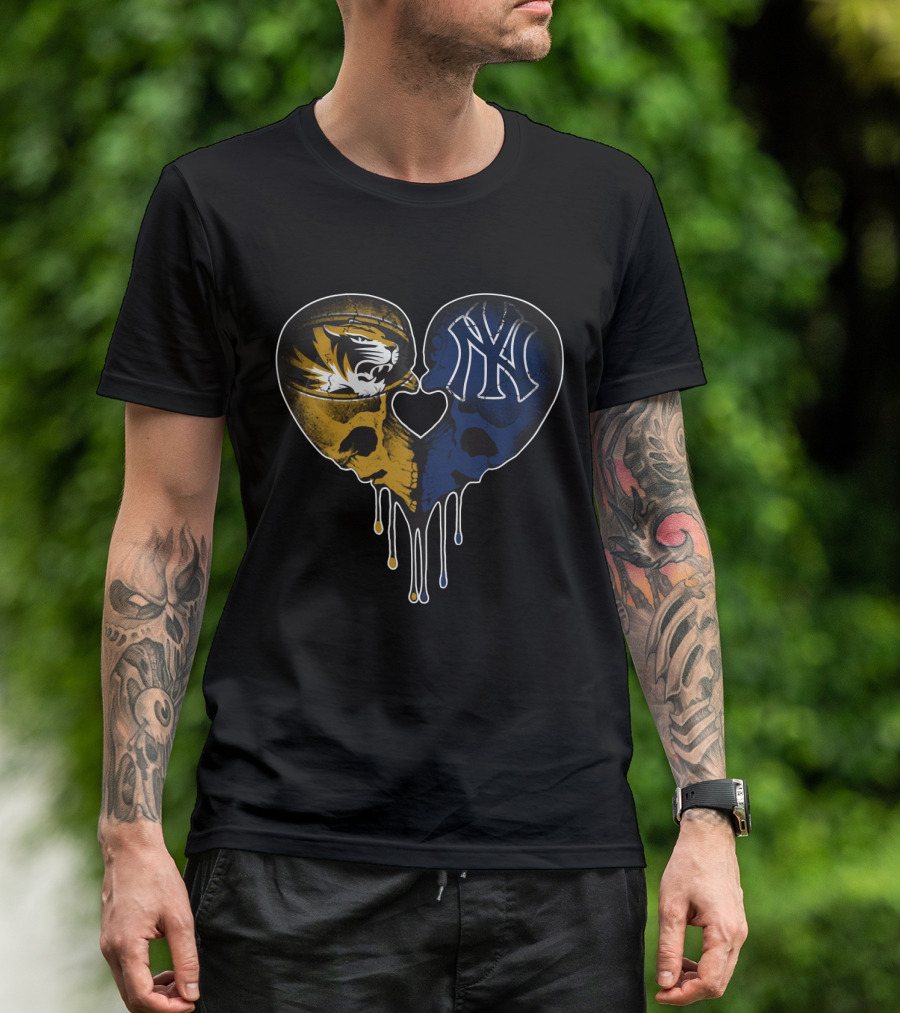 Yankees Missouri Tigers Skull Heart Fan T-Shirt