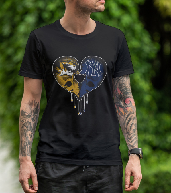 Yankees Missouri Tigers Skull Heart Fan T-Shirt