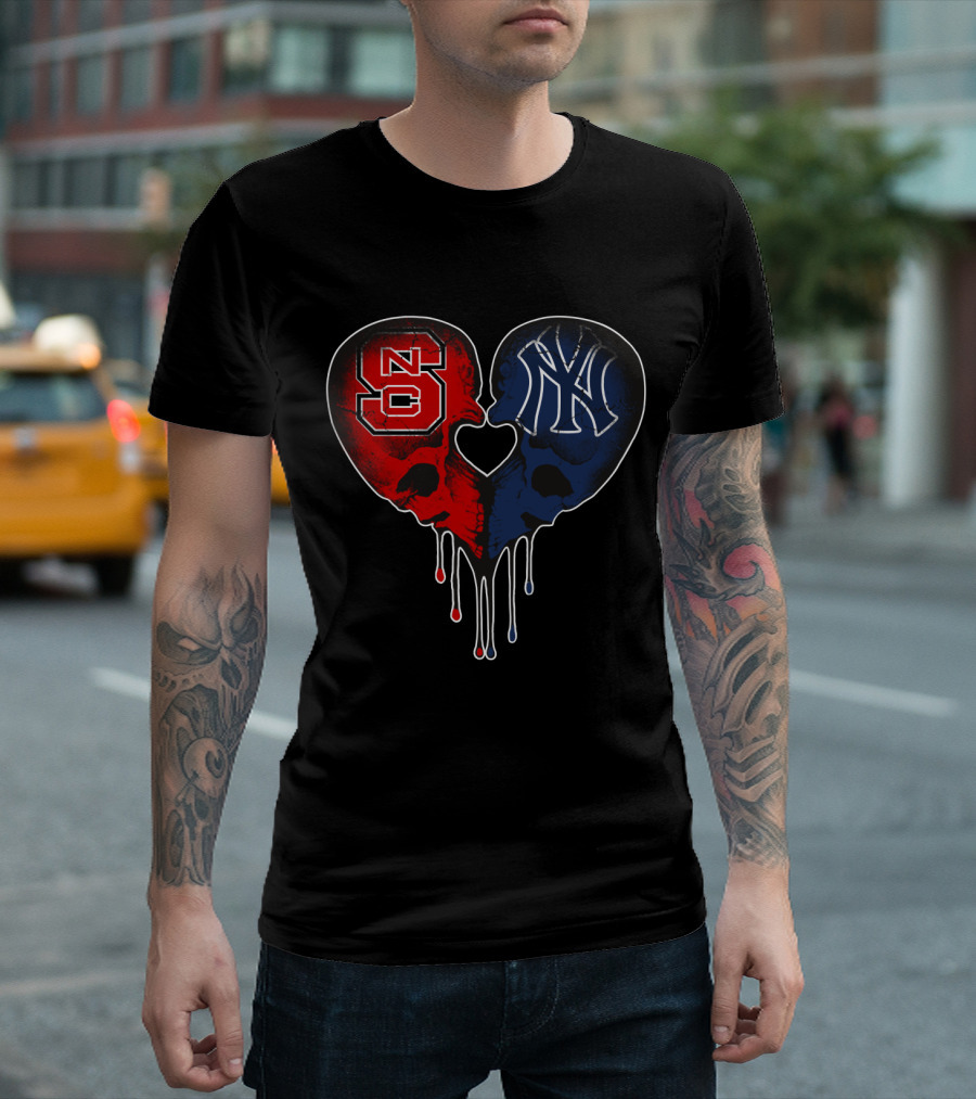 Yankees NC State Dripping Skull Heart Love T-Shirt