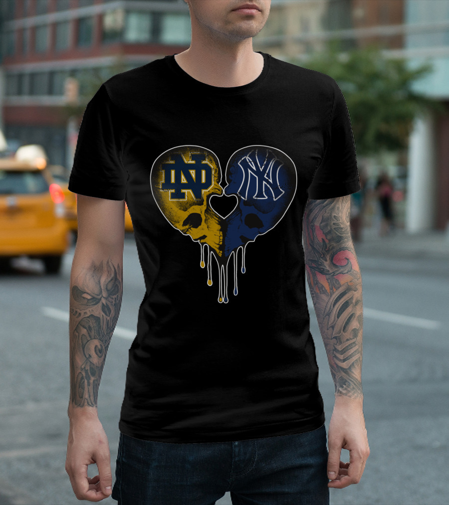 Notre Dame Yankees Dripping Skull Heart Love T-Shirt