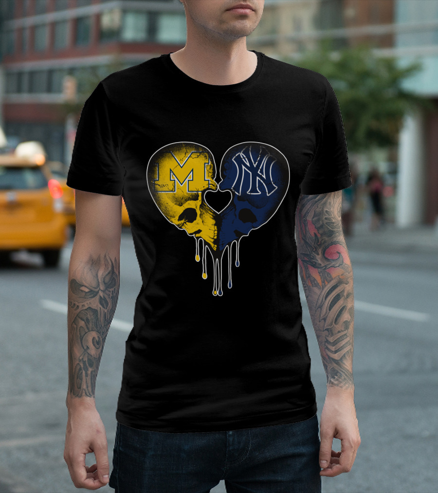 Michigan Yankees Skull Heart Love T-Shirt