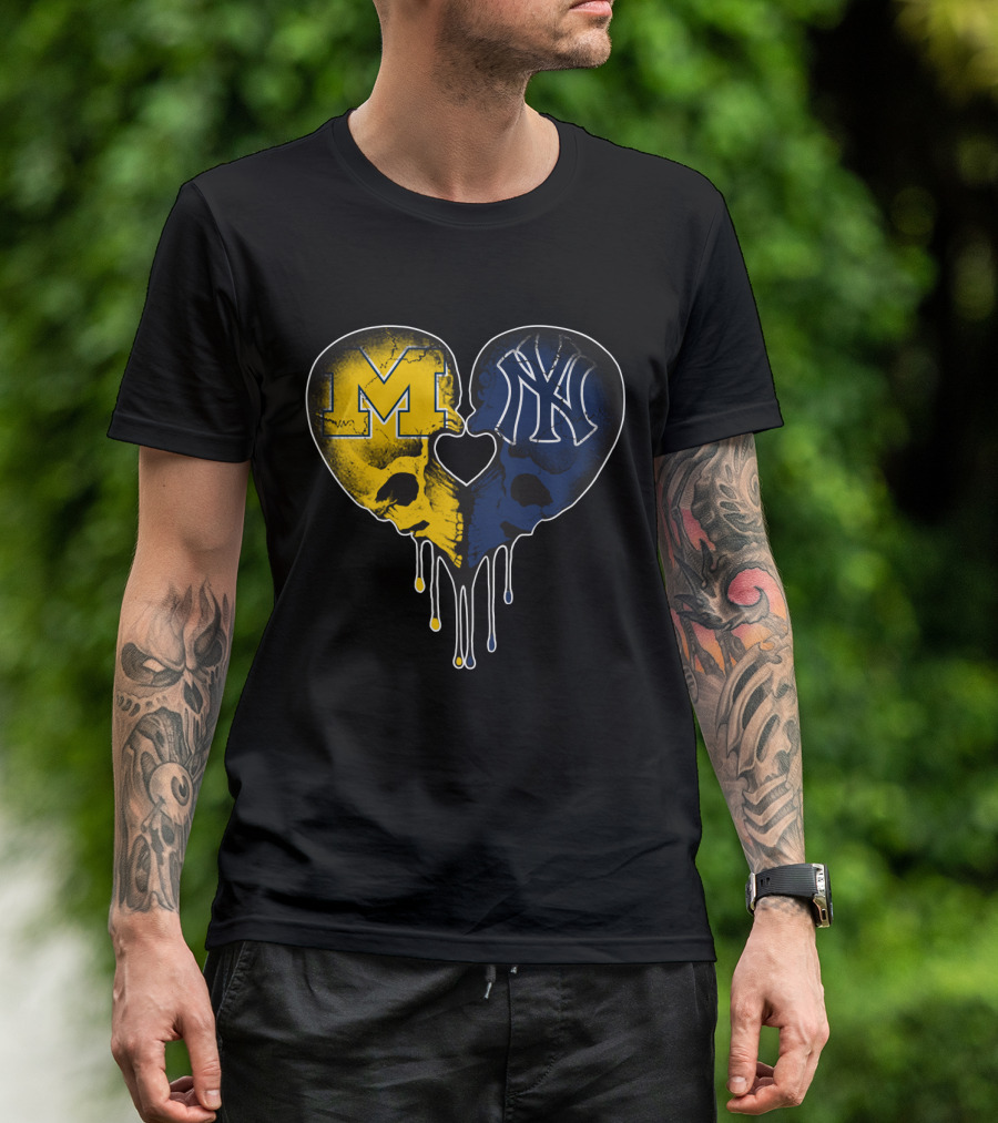 Michigan Yankees Skull Heart Love T-Shirt