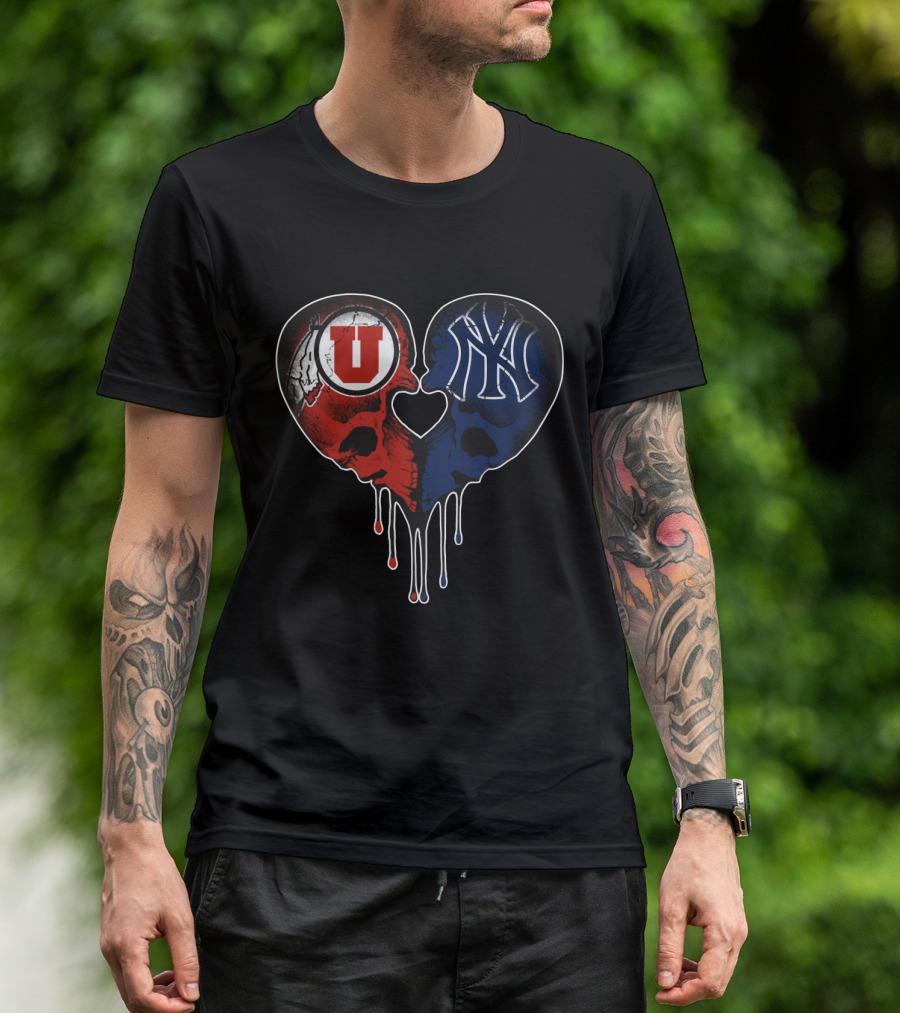 Utah Utes New York Yankees Skull Heart Love T-Shirt