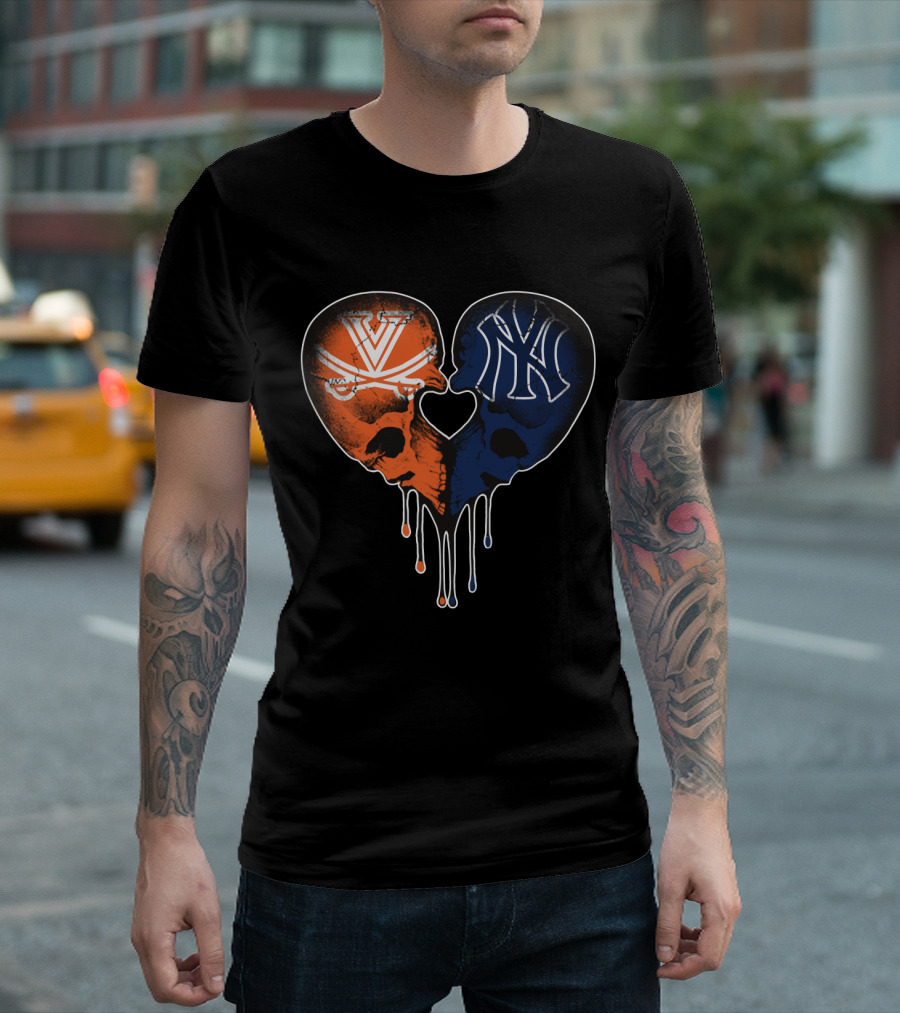 Yankees Cavaliers Skull Heart Fusion T-Shirt