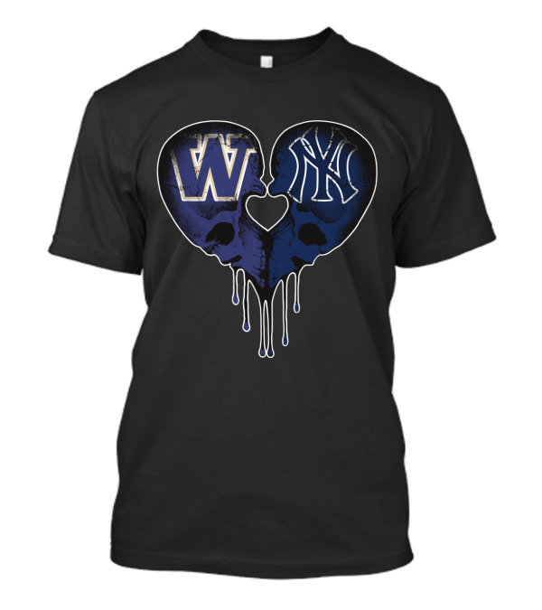 Yankees Huskies Skull Heart W NY T-Shirt