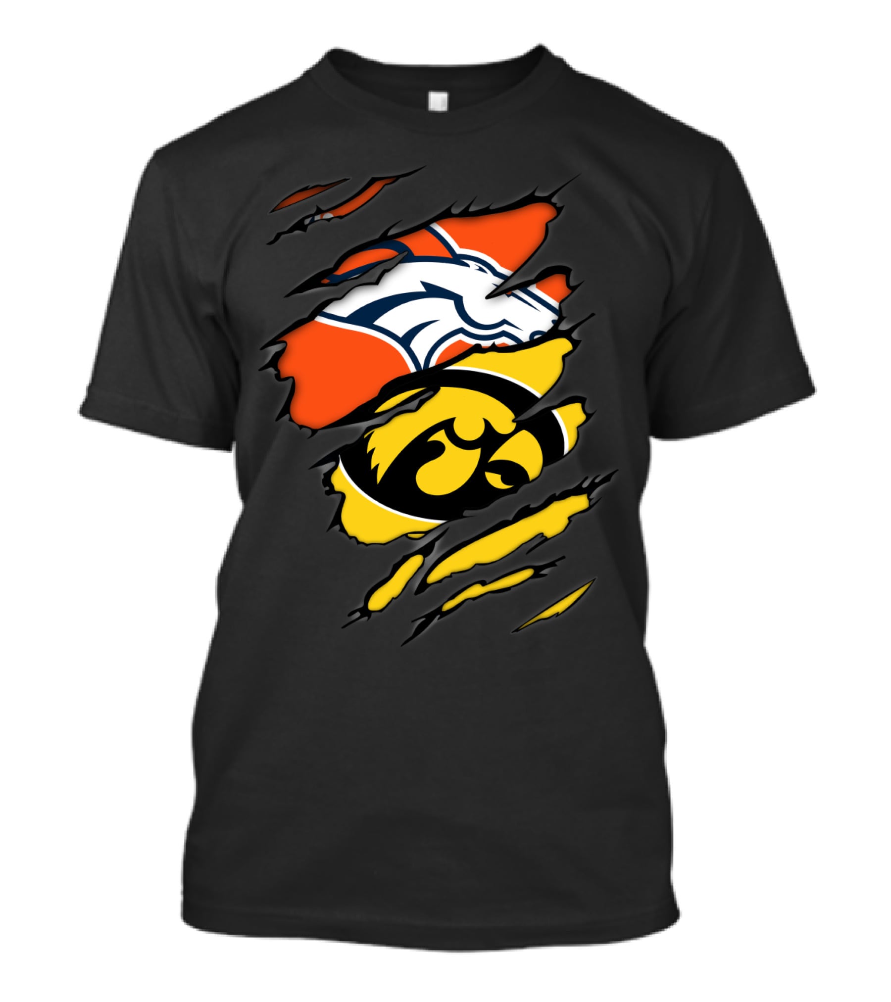 Denver Broncos Iowa Hawkeyes Sports Fan Dual Team T-Shirt