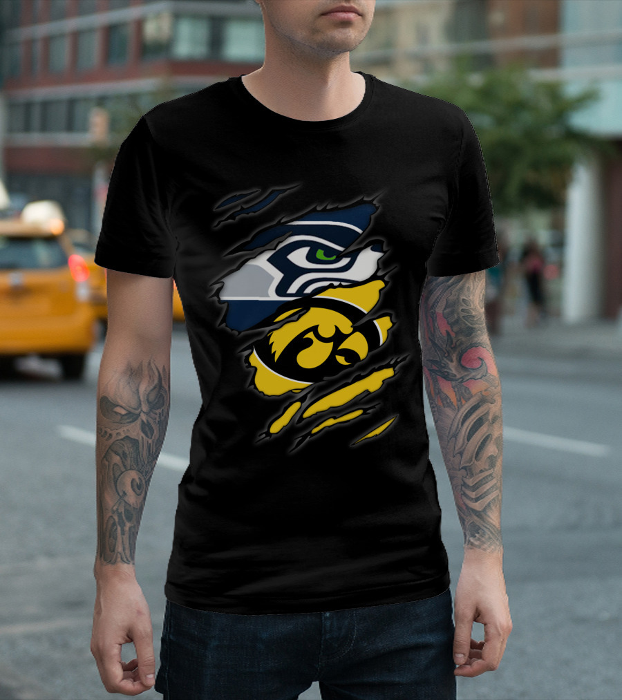 Seahawks Iowa Hawkeyes Logos Fusion T-Shirt
