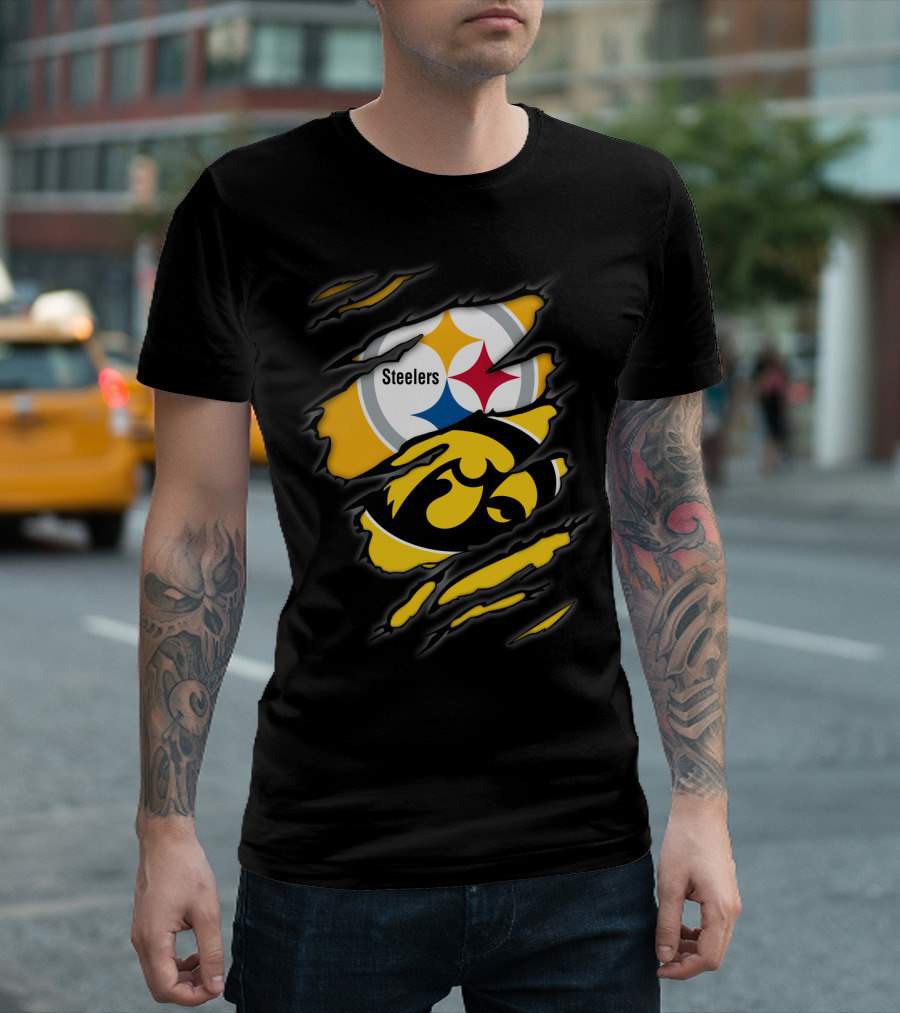 Steelers Iowa Hawkeyes Torn Symbol Fusion T-Shirt