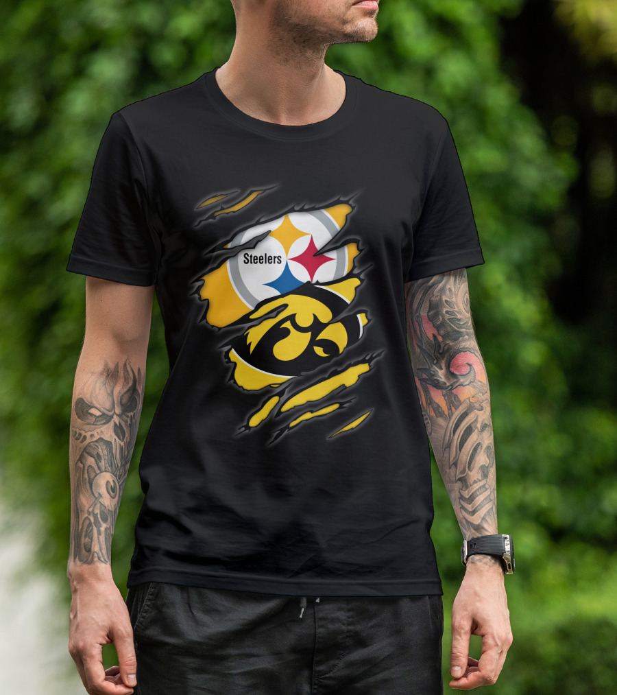 Steelers Iowa Hawkeyes Torn Symbol Fusion T-Shirt