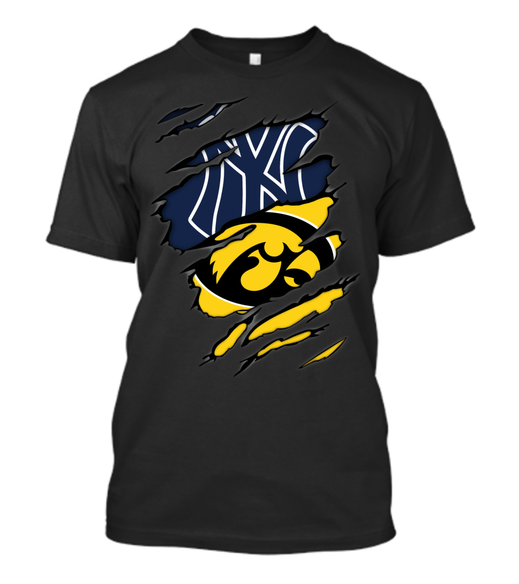 Yankees And Iowa Hawkeyes Combined Logos T-Shirt
