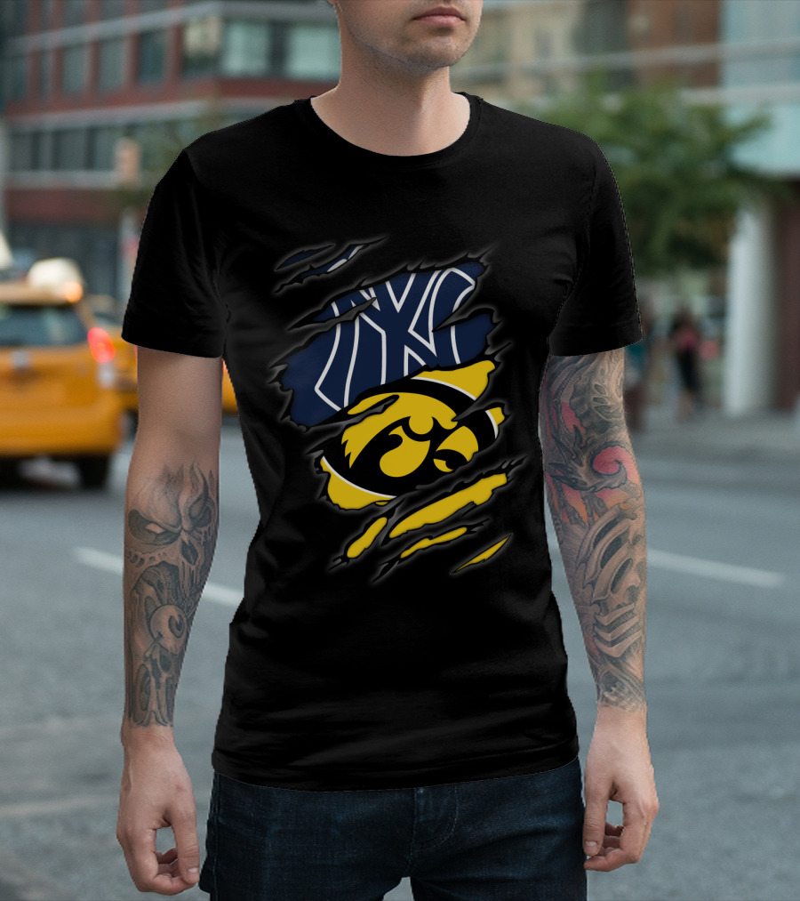 Yankees And Iowa Hawkeyes Combined Logos T-Shirt