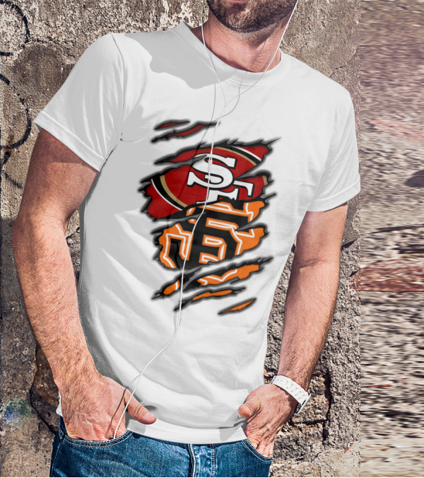 49Ers SF Giants Logos Rip T-Shirt