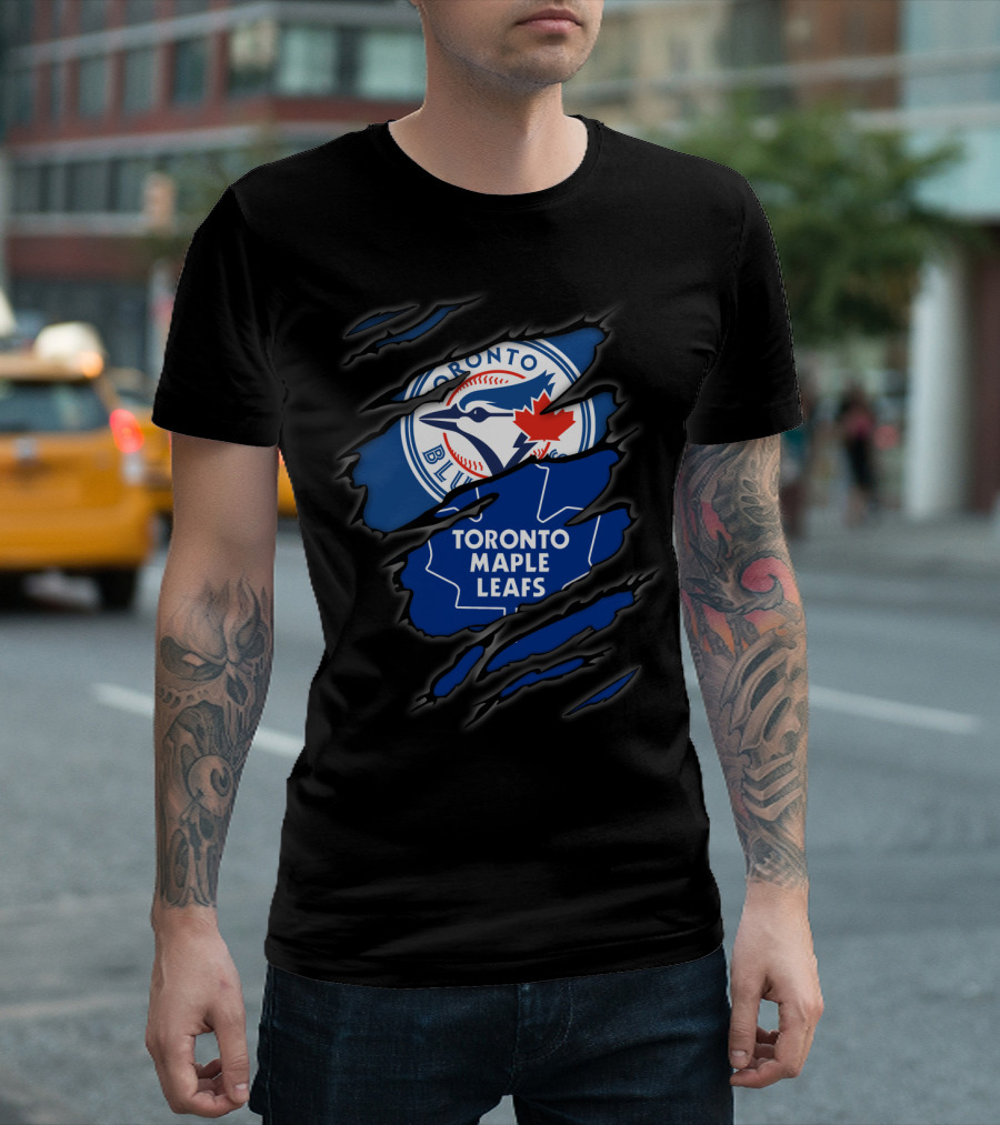 Toronto Blue Jays Toronto Maple Leafs Ripped Logo Fusion T-Shirt