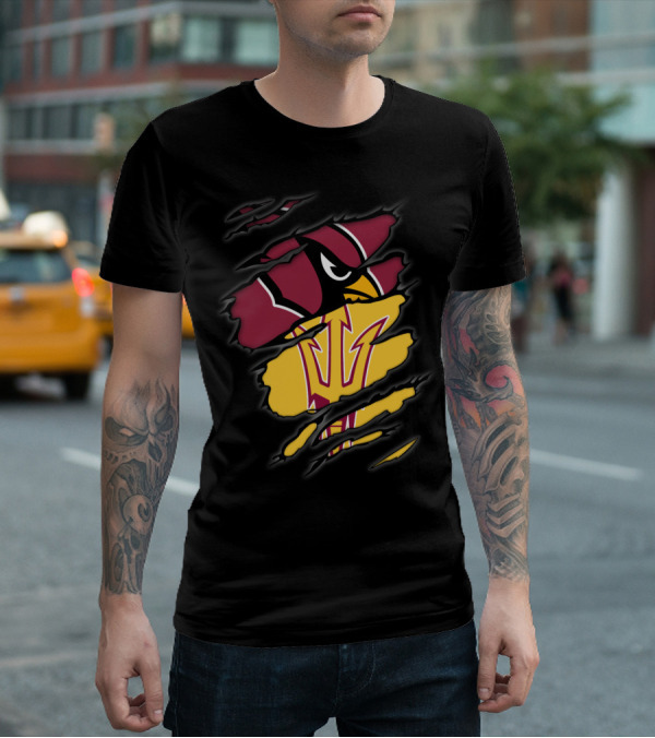 Cardinals Arizona State Sun Devils Ripped Claw Marks Logo Combination T-Shirt