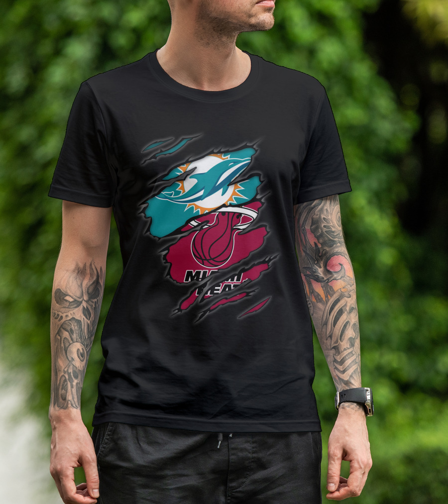 Miami Dolphins Miami Heat Crossover Collaboration Logos T-Shirt