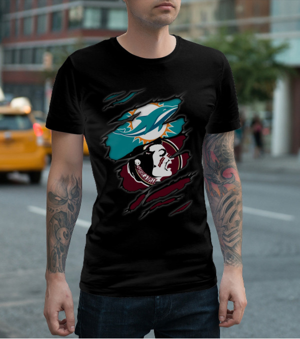 Dolphins Seminoles Ripped Logo Fusion T-Shirt