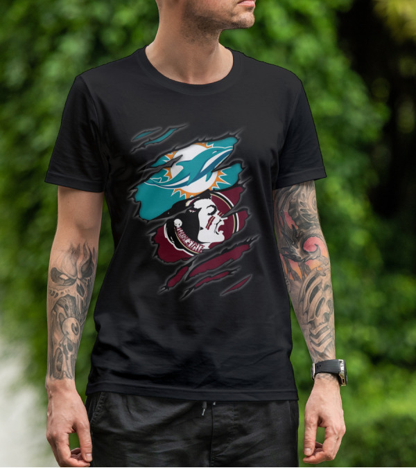 Dolphins Seminoles Ripped Logo Fusion T-Shirt