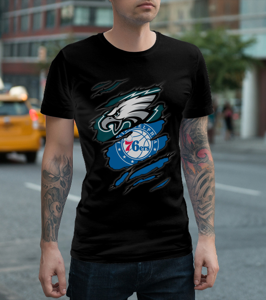 Philadelphia Eagles 76ers Torn Fusion T-Shirt