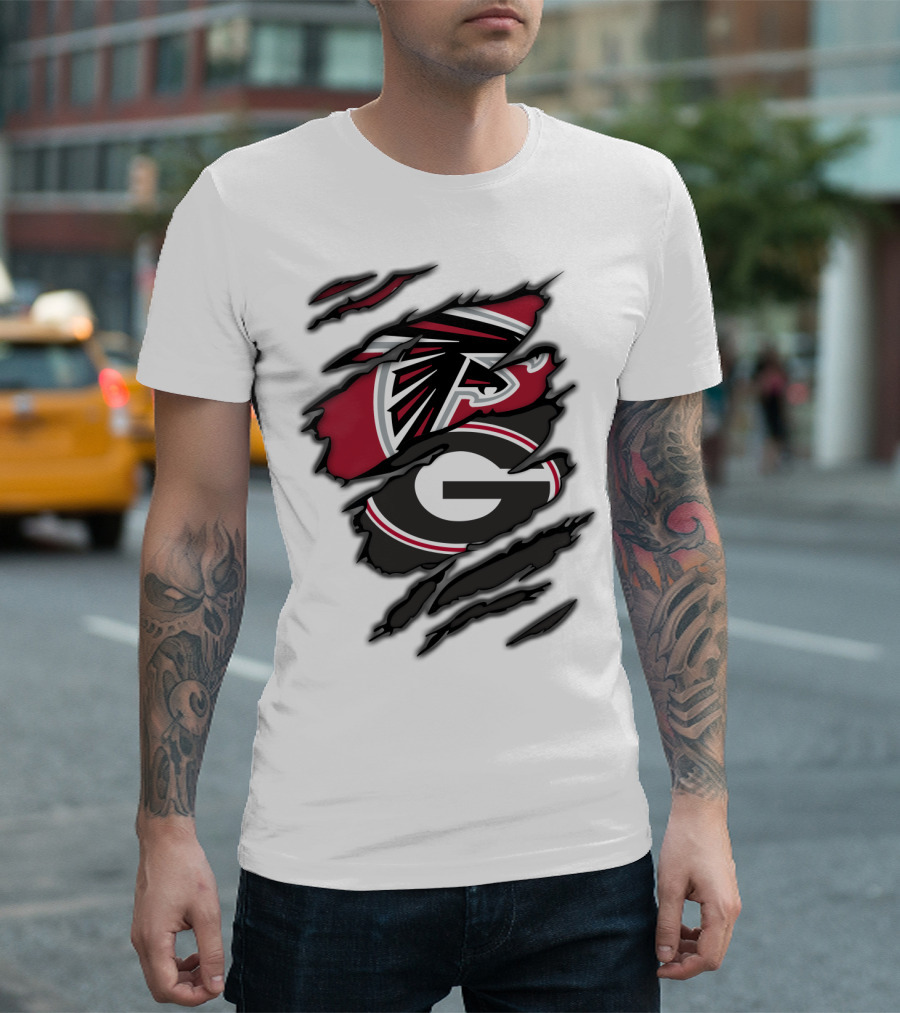 Atlanta Falcons Georgia Bulldogs Ripped Claw Marks T-Shirt