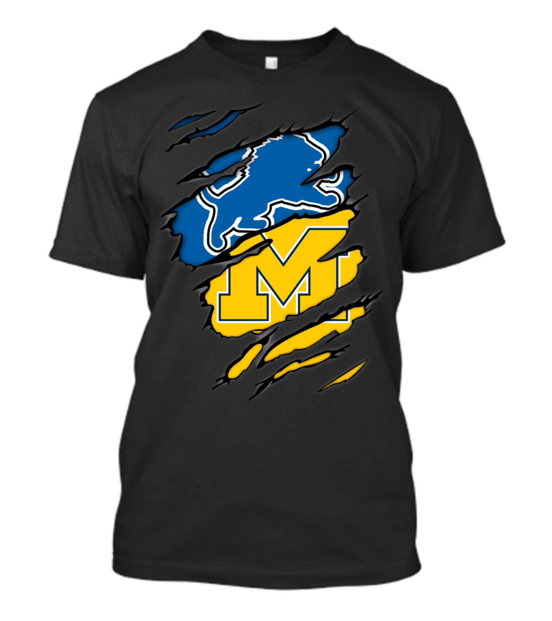 Detroit Lions Michigan Wolverines Football Fan Logo Crossover T-Shirt