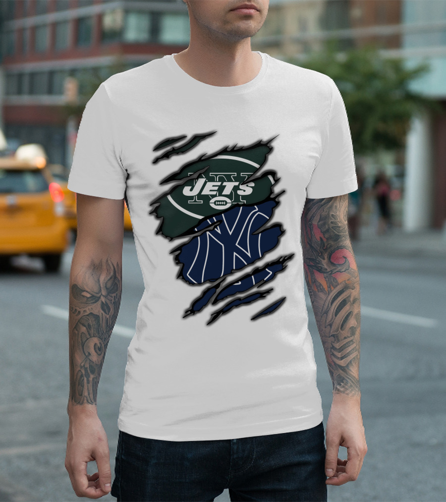 Jets Yankees Logo Torn Ripped T-Shirt