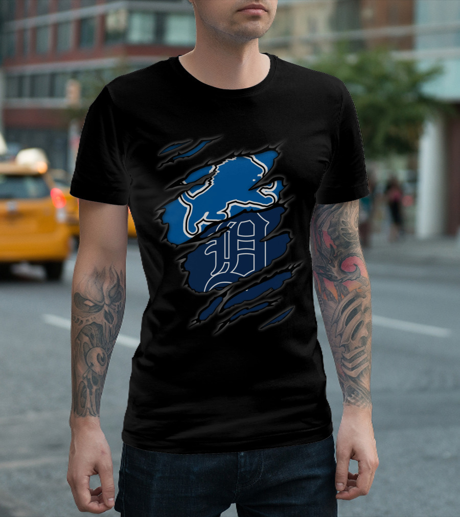 Detroit Lions And Tigers Crossover Claw Marks Nfl Mlb Fan T-Shirt