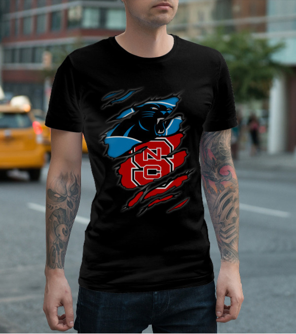 Carolina Panthers Nc State Wolfpack Hybrid Logo Ripped T-Shirt