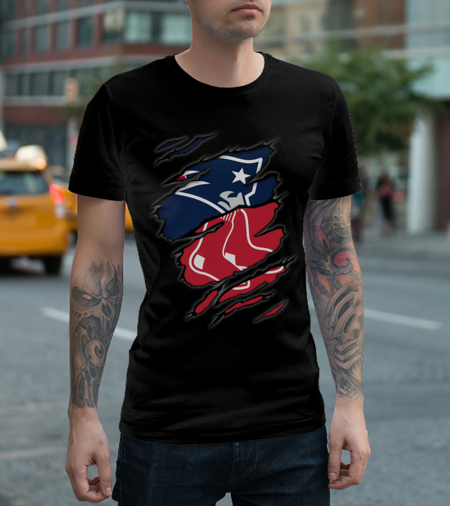 Patriots Red Sox Torn Logo Fusion T-Shirt