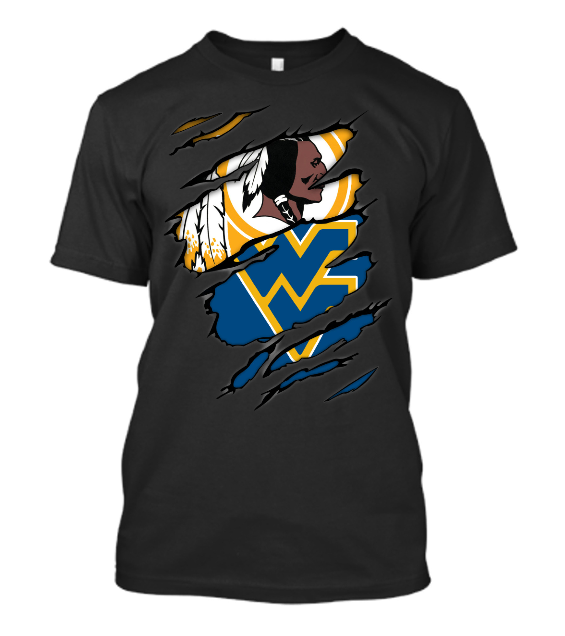 Redskins Wv Mountaineers Tribal Logo Rip T-Shirt