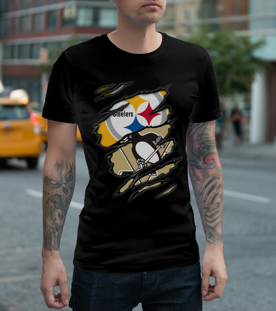 Steelers Penguins Logos Ripped T-Shirt