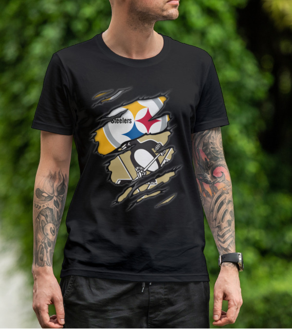 Steelers Penguins Logos Ripped T-Shirt