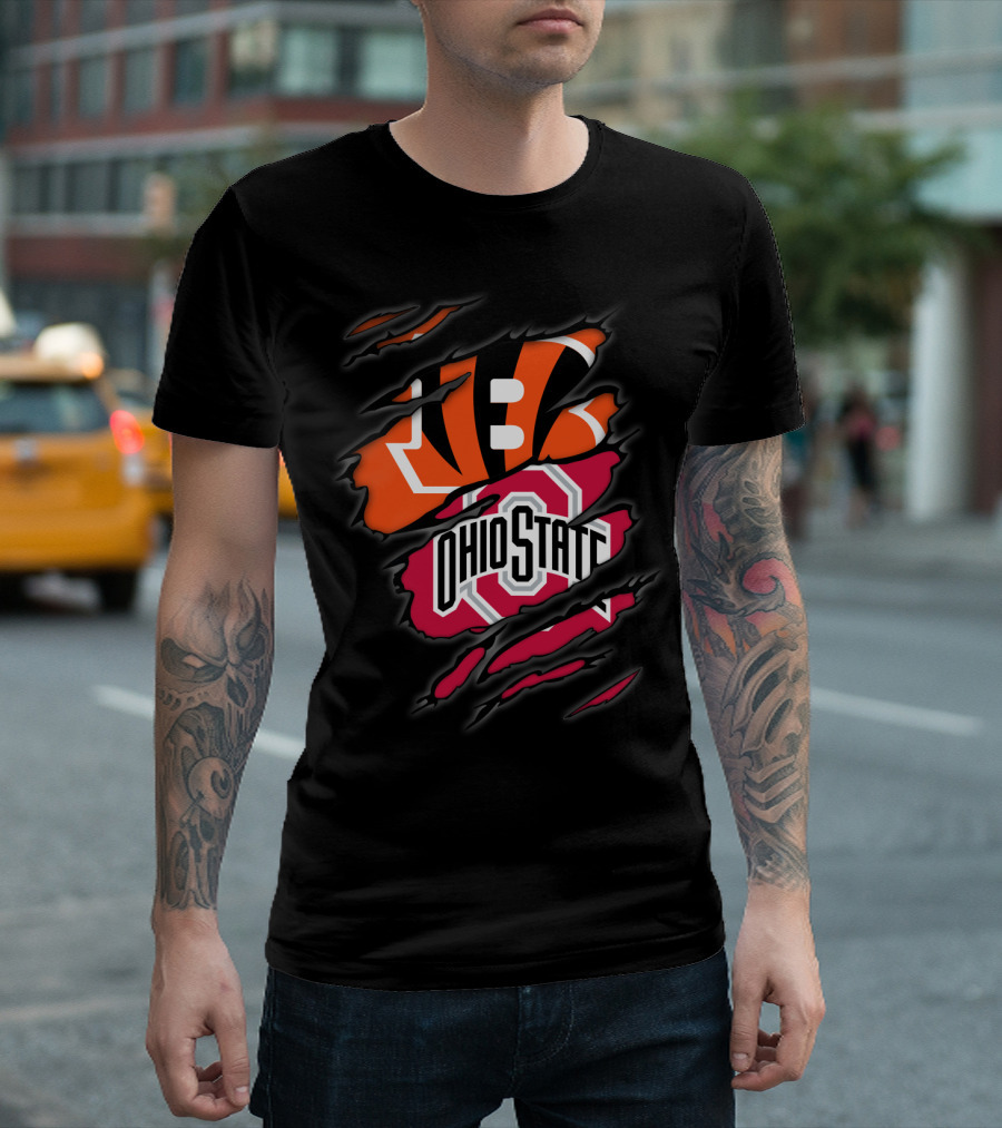 Bengals Ohio State Ripped Logo Fusion T-Shirt