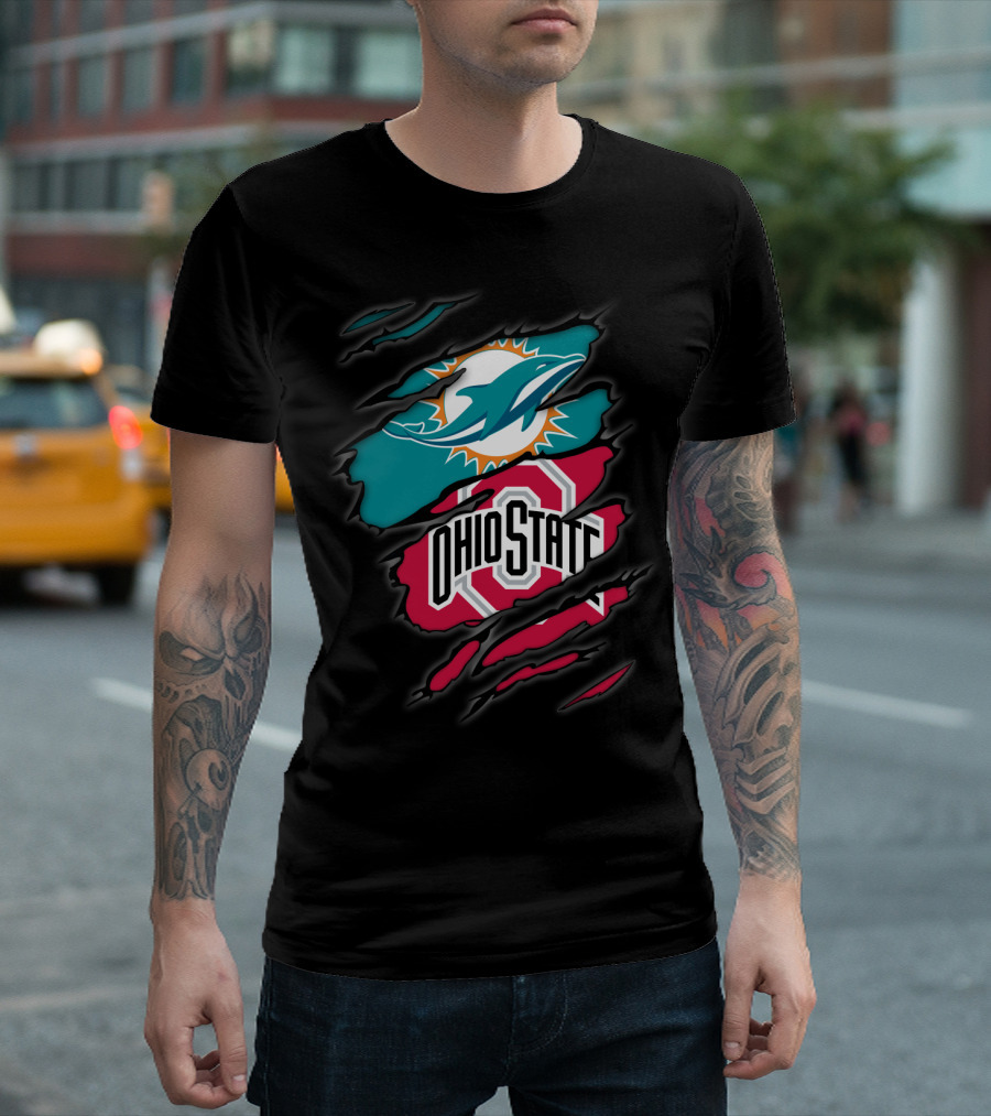 Miami Dolphins Ohio State Buckeyes Football Fan Crossover T-Shirt