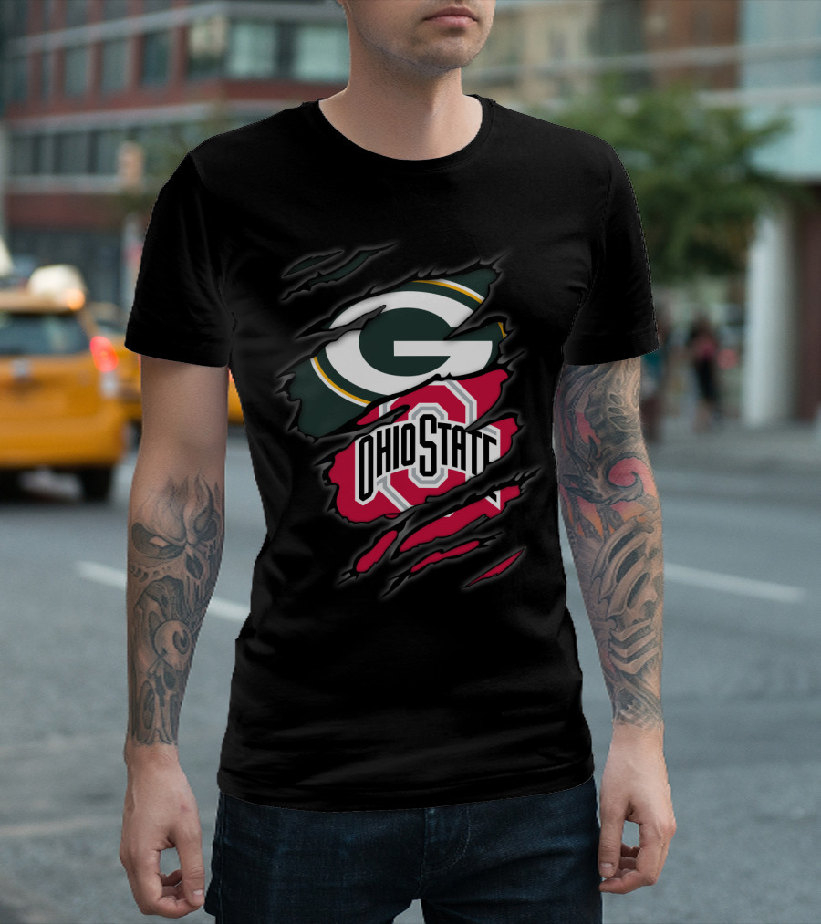 Packers Ohio State Torn Logo Fusion T-Shirt