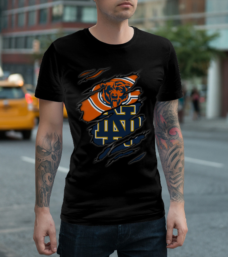 Chicago Bears Notre Dame Fighting Irish Logo Ripped Claw Marks T-Shirt