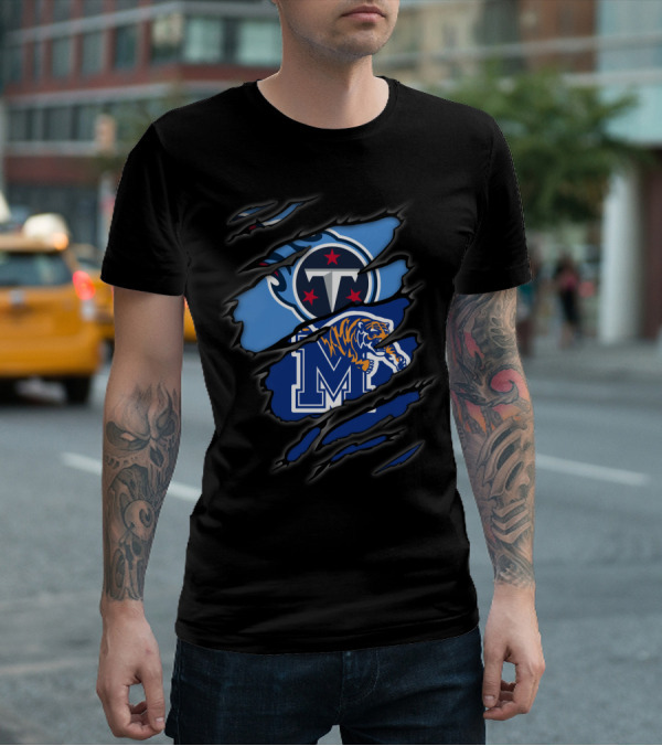 Tennessee Titans And Memphis Tigers Logos Fusion T-Shirt