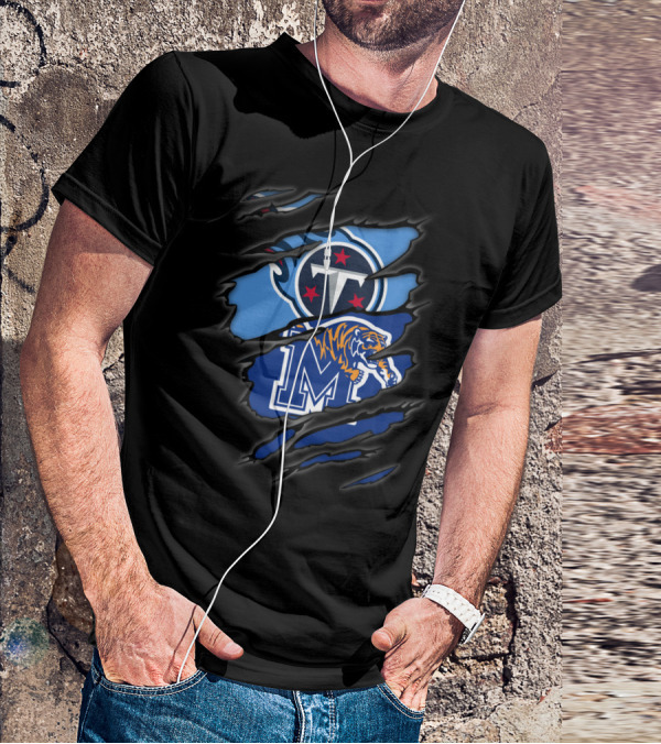 Tennessee Titans And Memphis Tigers Logos Fusion T-Shirt