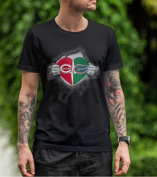 Cincinnati Reds Florida Gators Team Heart Fusion T-Shirt