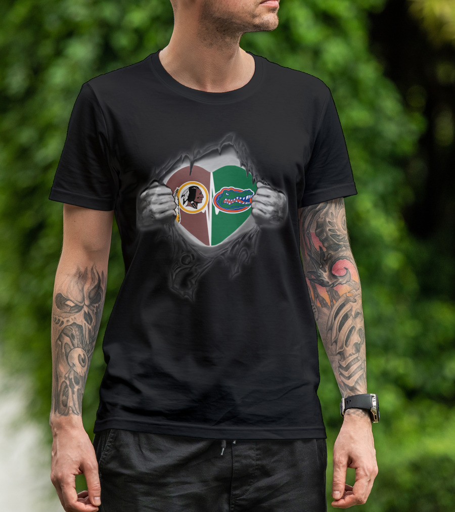 Redskins Gators Heart-Shaped Logo Mashup T-Shirt