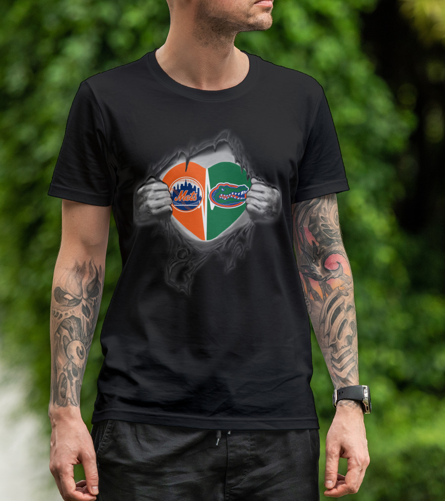 Mets Gators Heart With Torn T-Shirt